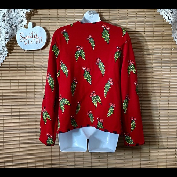 🎄Hand-painted holiday sweater, classy, dressy, upscale, cardigan, star buttons - Picture 11 of 16